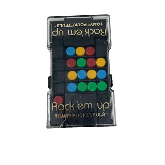 Tomy Pocketfuls Rack Em Up Travel Puzzle Game Ages 5+ 1987 Vintage Handheld - Picture 1 of 6